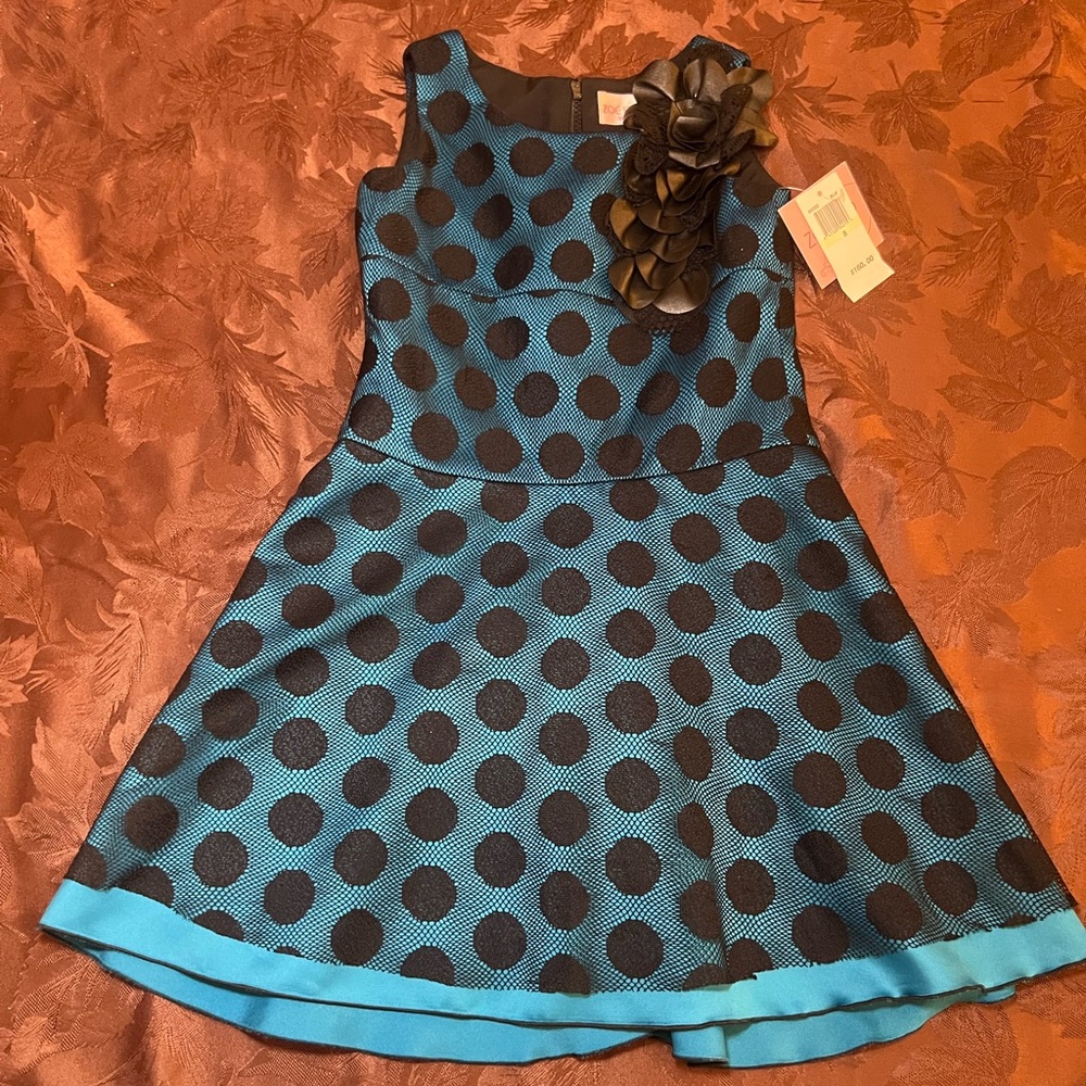 Zoe LTD blue and black polka dot dress